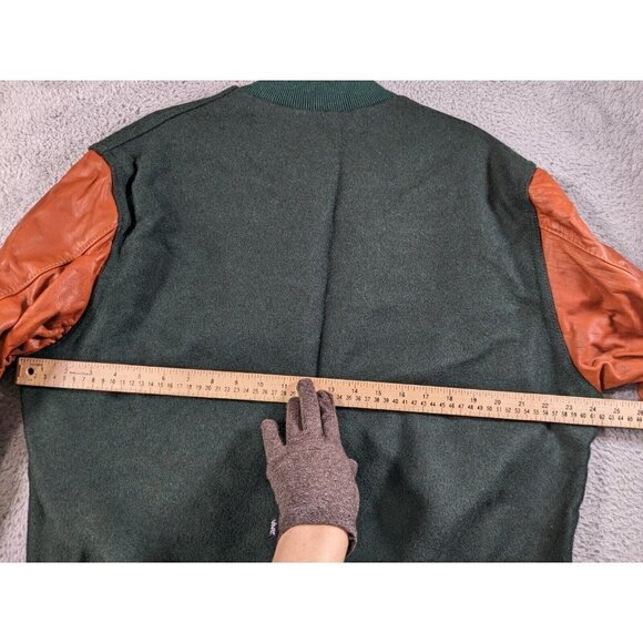 Vintage Holloway College Jacket Large Letterman Varsity Wool Leather Green Brown - Picture 7 of 16